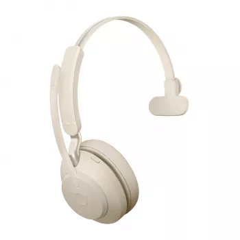 Jabra Evolve2 65 USB-C UC Chrg stand Mono - Smėlinė, belaidė, skirta biurui ir skambučių centrams, 20–20000 Hz, 99,2 g, ausinės, smėlinė