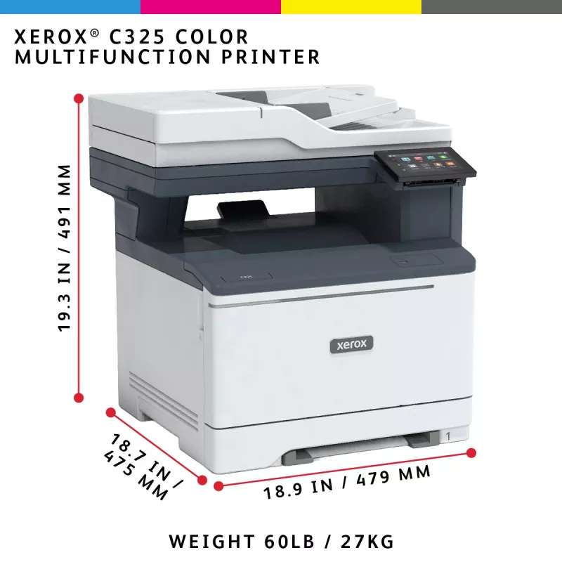 Xerox C325 A4 33ppm spalvotas daugiafunkcis įrenginys su belaidžiu ryšiu, dvipuse spauda, kopijavimu, skenavimu, faksu, PS3, PCL5e/6, 2 padėklai, 251 lapas