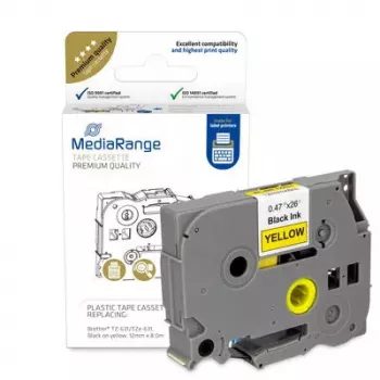 Plastikinė juostos kasetė MediaRange TZ-631 12mm juoda ant geltonos