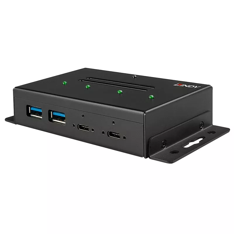 USB šakotuvas Lindy 4 prievadų USB 3.2 Gen 2 Type C metalinis