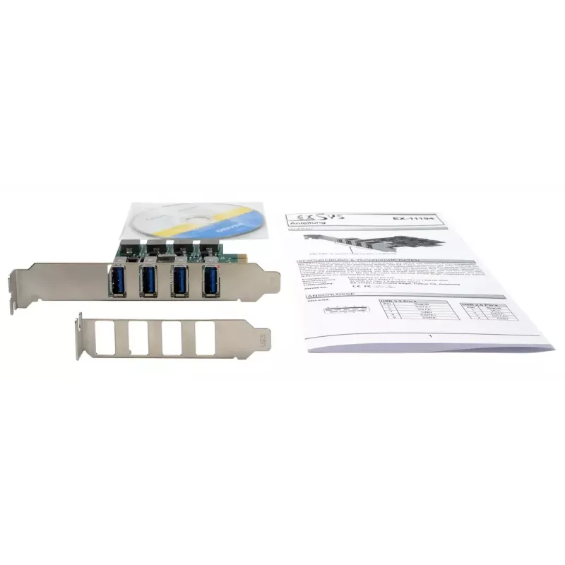 EXSYS EX-11194 4 prievadų USB 3.2 Gen 1 PCIe kortelė su savaiminiu maitinimu 3A Renesas
