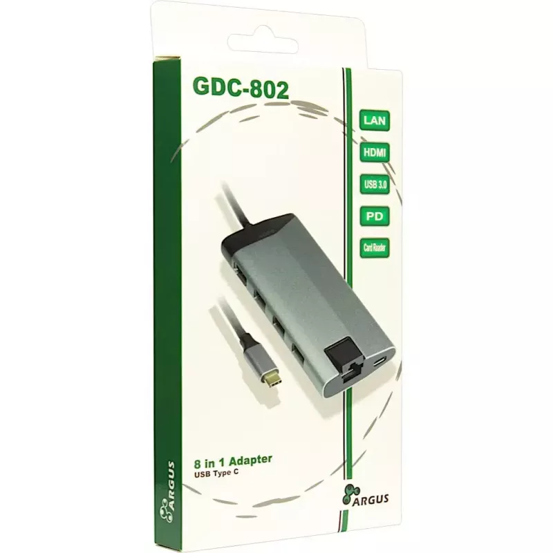 Inter-Tech GDC-802 USB 3.2 Gen 1 Type-C pilka 100W Power Delivery