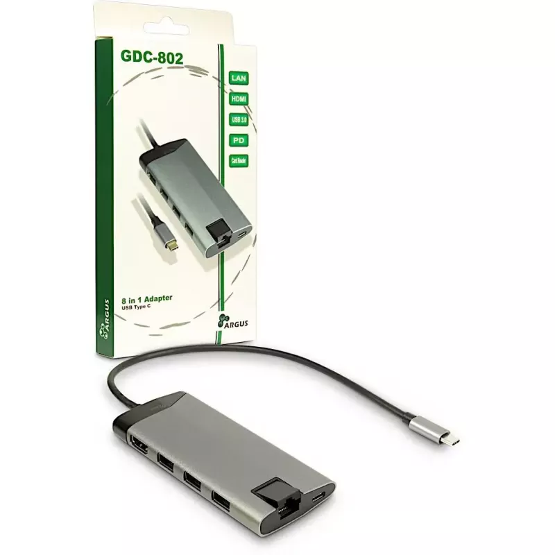 Inter-Tech GDC-802 USB 3.2 Gen 1 Type-C pilka 100W Power Delivery
