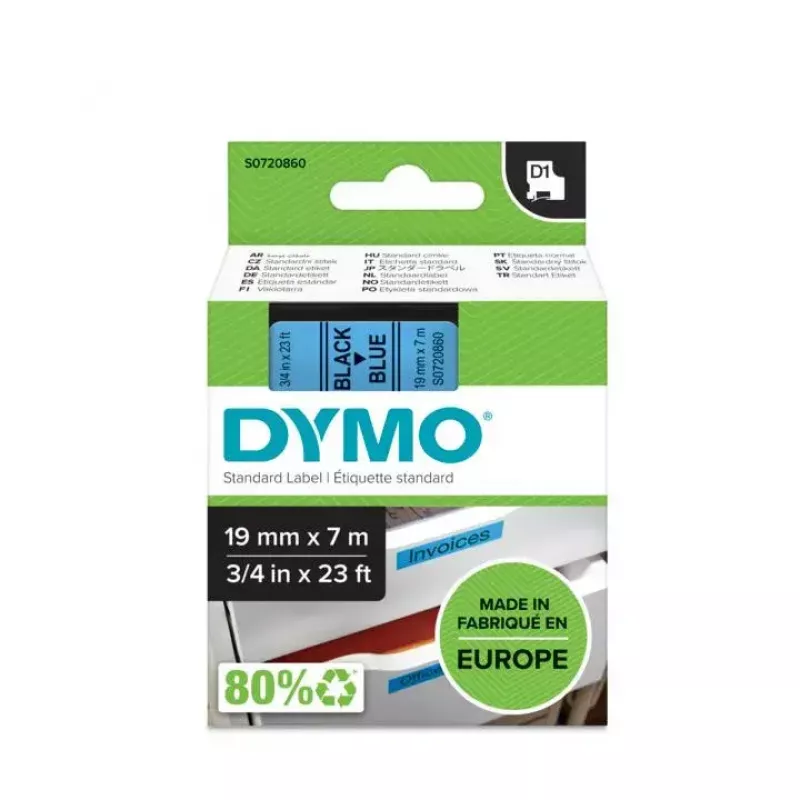 DYMO D1 juostelė mėlyname fone su juodu spaudu | 19 mm x 7 m | lipni etikečių juosta LabelManager žymekliams