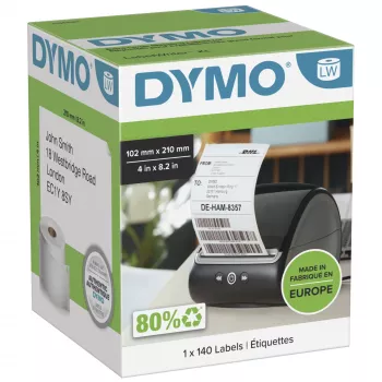 DYMO 2166659 etiketės siuntoms, baltos, stačiakampės, 10,2x21 cm, 140 vnt.