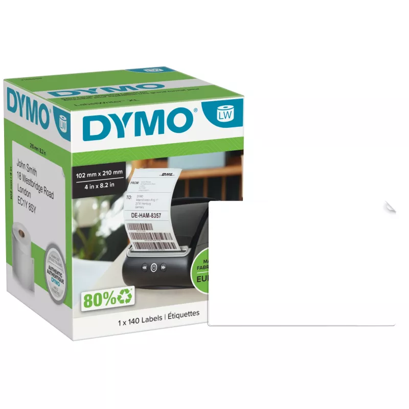 DYMO 2166659 etiketės siuntoms, baltos, stačiakampės, 10,2x21 cm, 140 vnt.