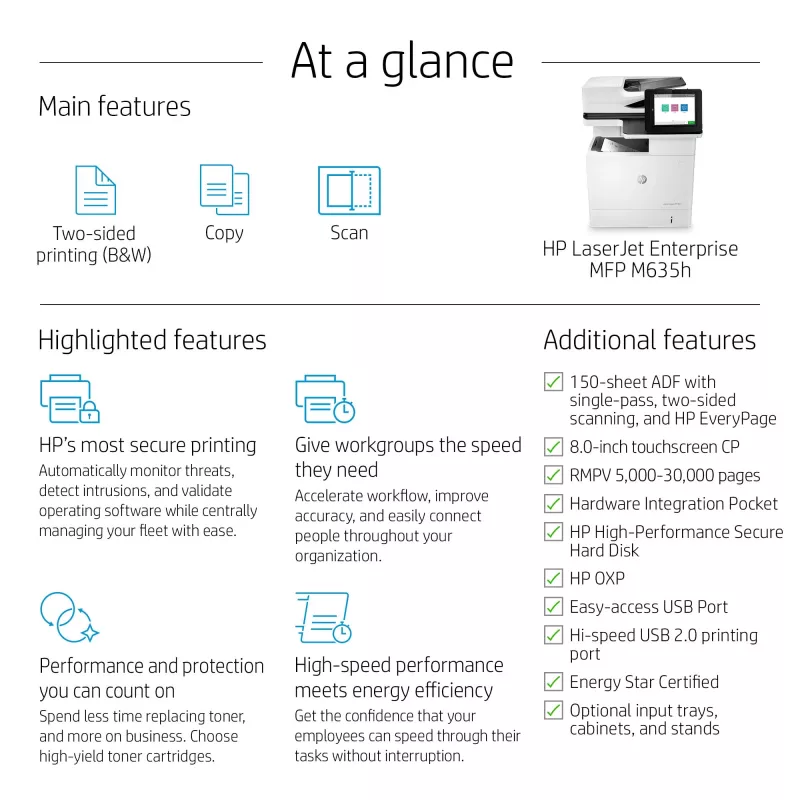 HP LaserJet Enterprise MFP M635h daugiafunkcis įrenginys, lazerinis, nespalvotas, A4, 1200 x 1200 DPI