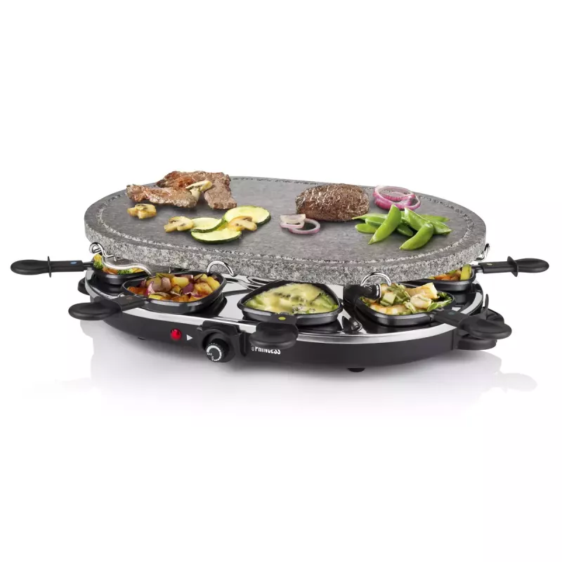 Princess 162720 Raclette 8 ovalinis akmeninis grilio stalas 1200W 8 keptuvėlėms