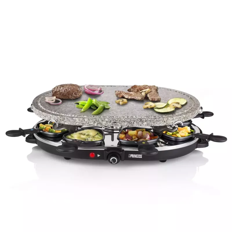 Princess 162720 Raclette 8 ovalinis akmeninis grilio stalas 1200W 8 keptuvėlėms