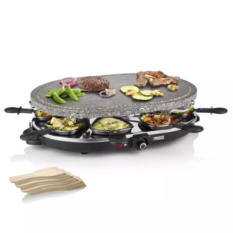 Princess 162720 Raclette 8 ovalinis akmeninis grilio stalas 1200W 8 keptuvėlėms