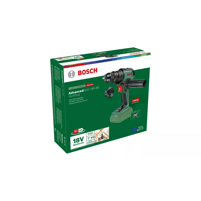 Bosch AdvancedDrill 18V-80 1950 RPM belaidis gręžtuvas su QuickSnap sistema 830 g juodas, žalias