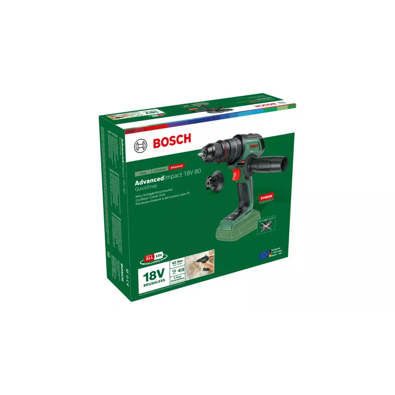 Bosch AdvancedImpact 18V-80 QuickSnap belaidis gręžtuvas su smūgio funkcija 1950 RPM, 890 g, juodas/žalias