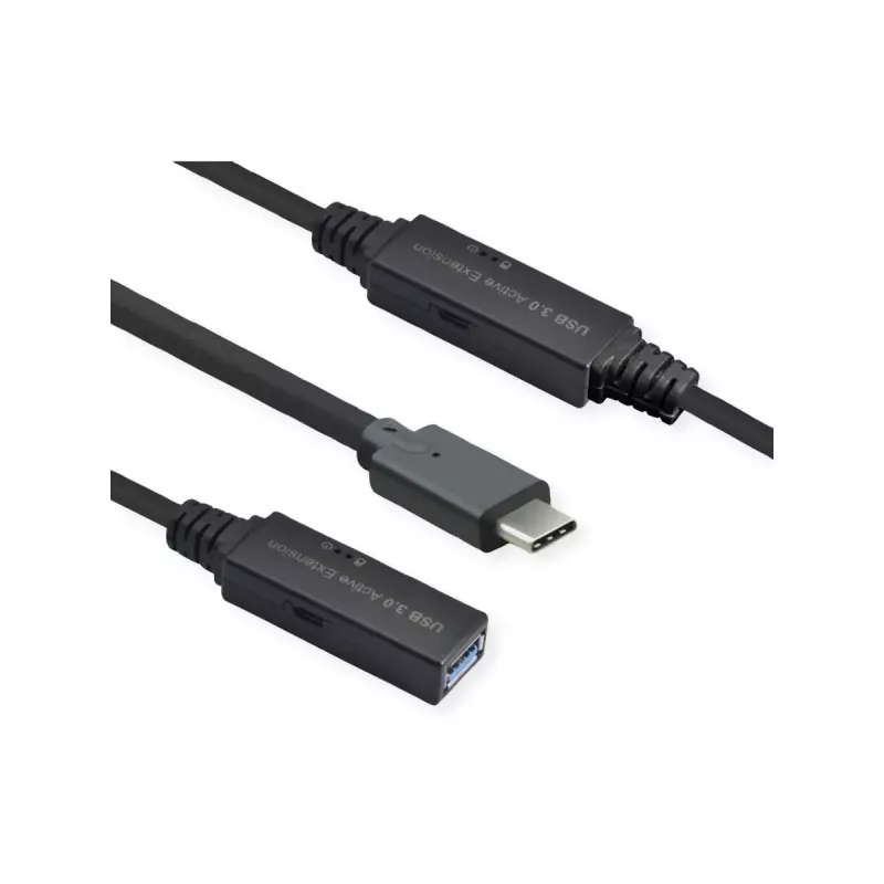 ROLINE USB 3.2 Gen 1 aktyvus ilginimo kabelis USB-C (vyriškas) į USB-A (moteriškas) 10 m, juodas 12.04.1066