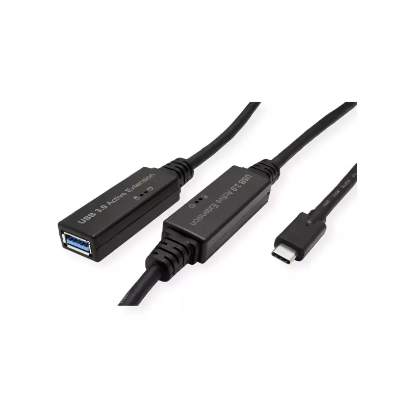 ROLINE USB 3.2 Gen 1 aktyvus ilginimo kabelis USB-C (vyriškas) į USB-A (moteriškas) 10 m, juodas 12.04.1066