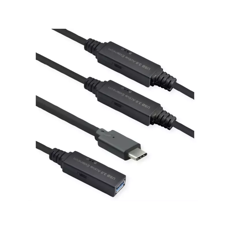ROLINE USB 3.2 Gen 1 aktyvus ilginimo laidas USB C (vyriškas) į USB A (moteriškas) 20 m, juodas (12.04.1068)