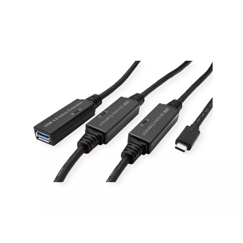 ROLINE USB 3.2 Gen 1 aktyvus ilginimo laidas USB C (vyriškas) į USB A (moteriškas) 20 m, juodas (12.04.1068)