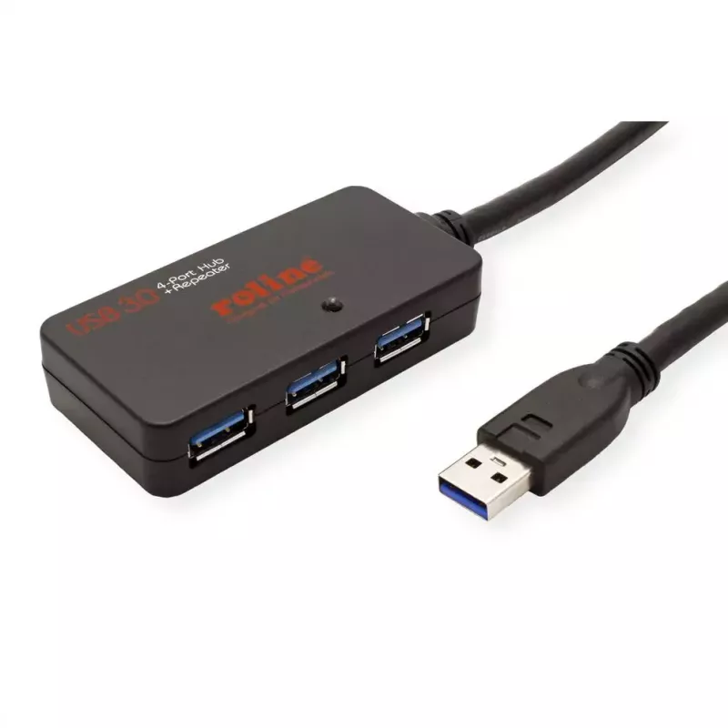 ROLINE USB 3.2 Gen 1 4 prievadų USB šakotuvas su kartotuvu 10 m juodas