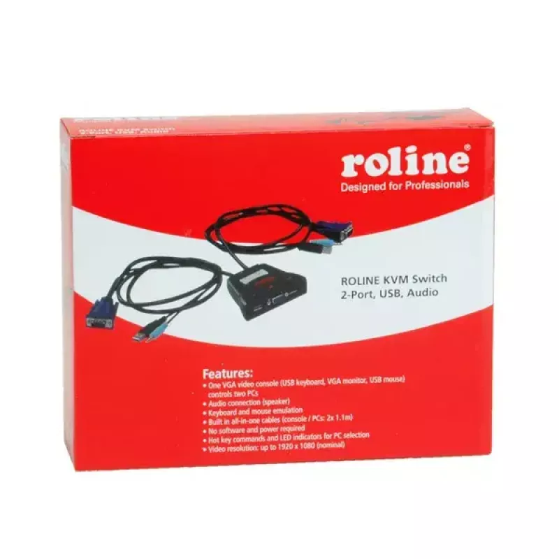 KVM jungiklis ROLINE Star 1 vartotojas 2 kompiuteriai USB garsas
