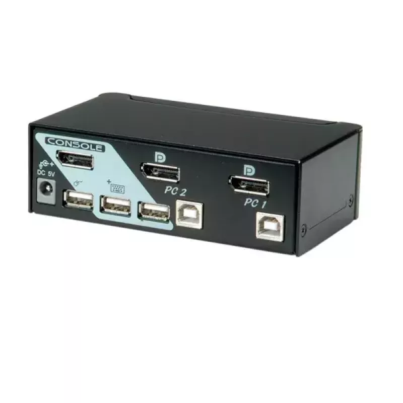 KVM jungiklis ROLINE 1 vartotojas 2 kompiuteriams DisplayPort su USB šakotuvu