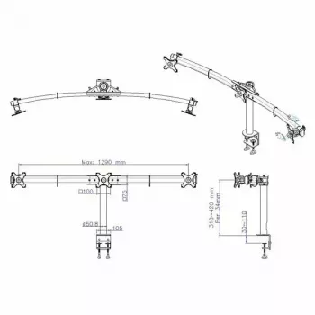 VALUE Triple LCD Arm Desk Clamp juodas – trijų monitorių laikiklis su spaustuku, reguliuojamas
