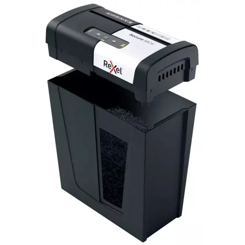 Rexel Secure MC4 popieriaus smulkintuvas, mikro pjūvis, 60 dB, juoda, sidabrinė