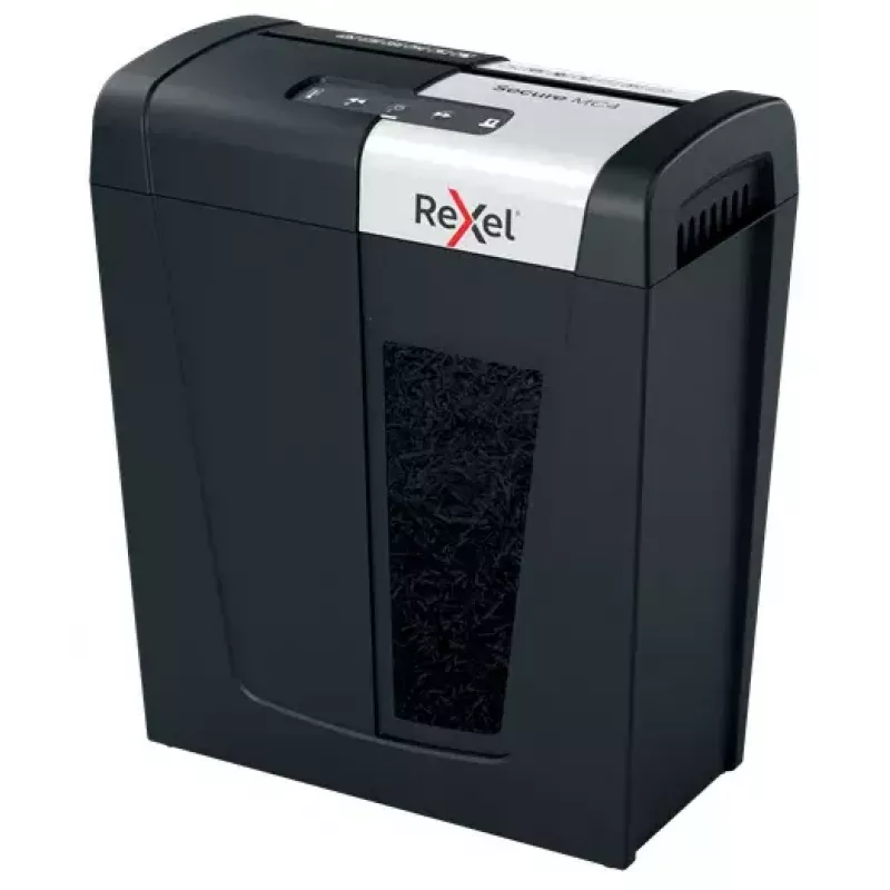 Rexel Secure MC4 popieriaus smulkintuvas, mikro pjūvis, 60 dB, juoda, sidabrinė