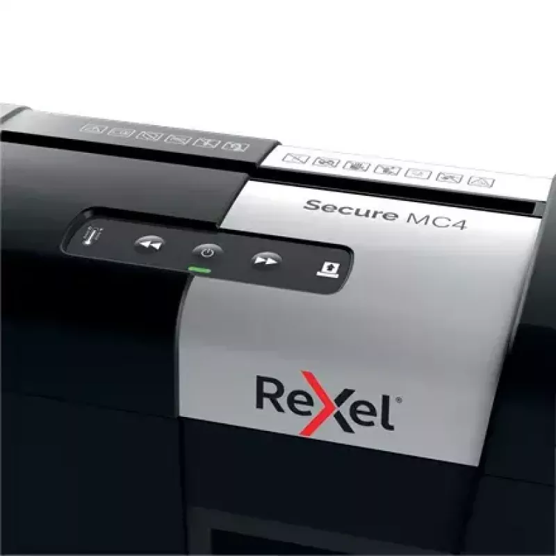 Rexel Secure MC4 popieriaus smulkintuvas, mikro pjūvis, 60 dB, juoda, sidabrinė
