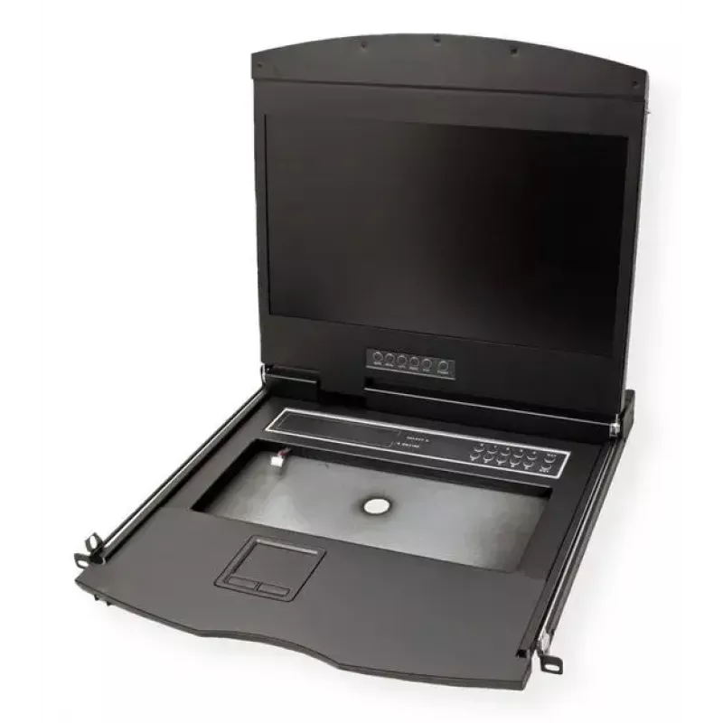 VALUE 26.99.0192 KVM pultas su 8 prievadų KVM komutatoriumi, 19 colių (48,3 cm) 1366x768 TFT, VGA, USB, šveicariška klaviatūra