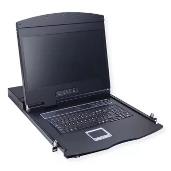 Rack konsolė VALUE 26.99.0132 — 19 colių (48,3 cm) LCD 1366×768, 1U, Šveicariška klaviatūra, juoda