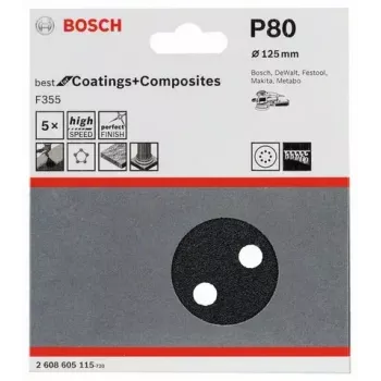Šlifavimo lakštai Bosch F355 5 vnt 2608605115