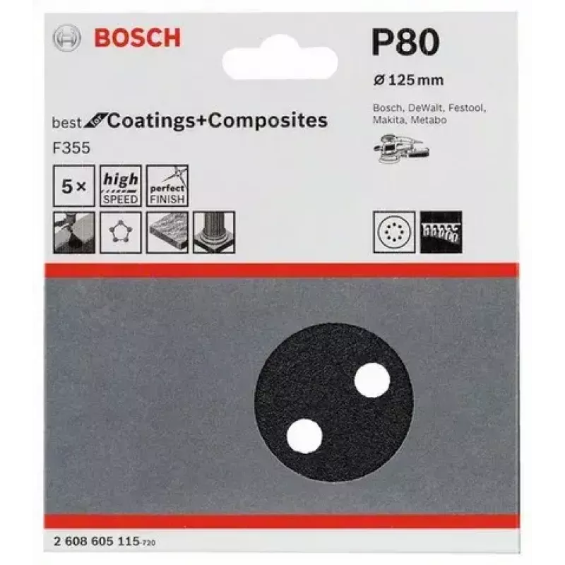 Šlifavimo lakštai Bosch F355 5 vnt 2608605115