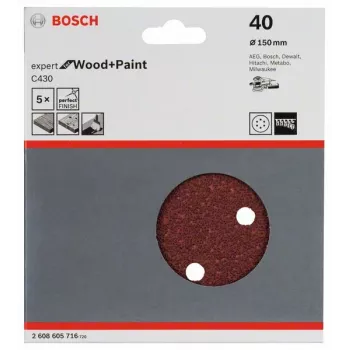 Bosch 2 608 605 716 šlifavimo popieriaus lapas P40, 5 vnt.
