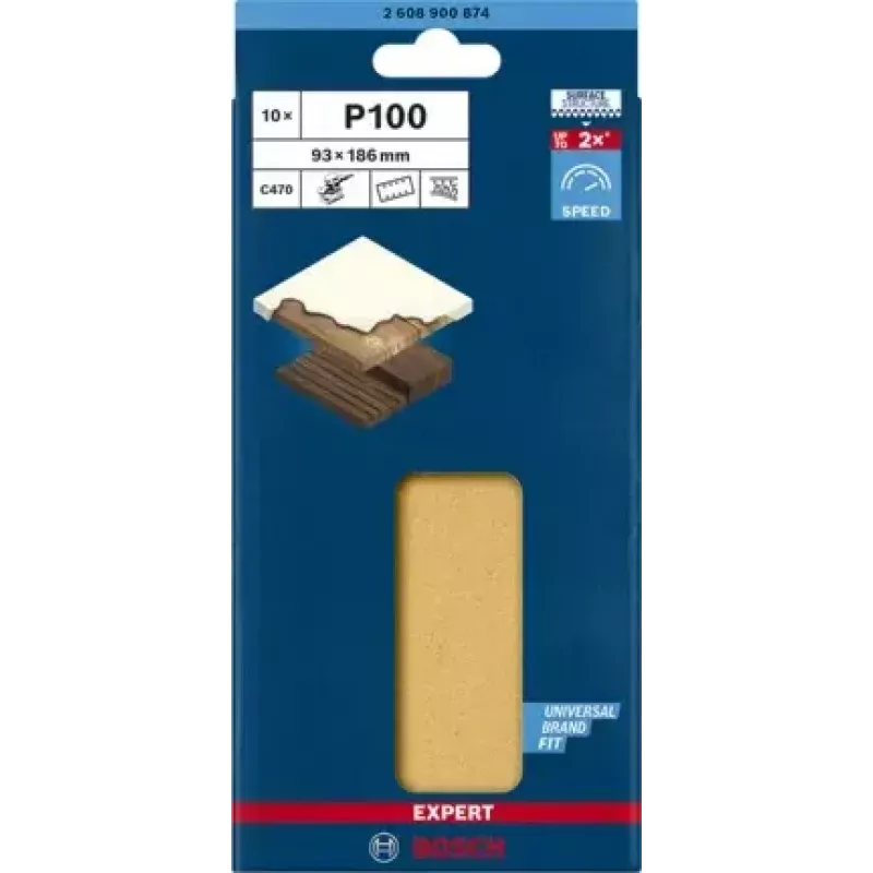 Bosch 2 608 900 874 šlifavimo popieriaus lapai medienai ir dažytiems paviršiams, 10 vnt., 93×186 mm