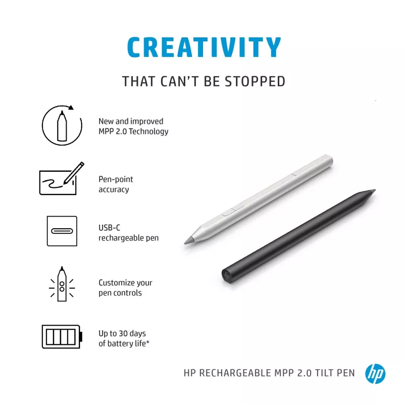 HP Rechargeable MPP 2.0 Tilt Pieštukas (Juodas), Nešiojamam Kompiuteriui, HP, Juoda, 1 Mėn., Kinija, Namams