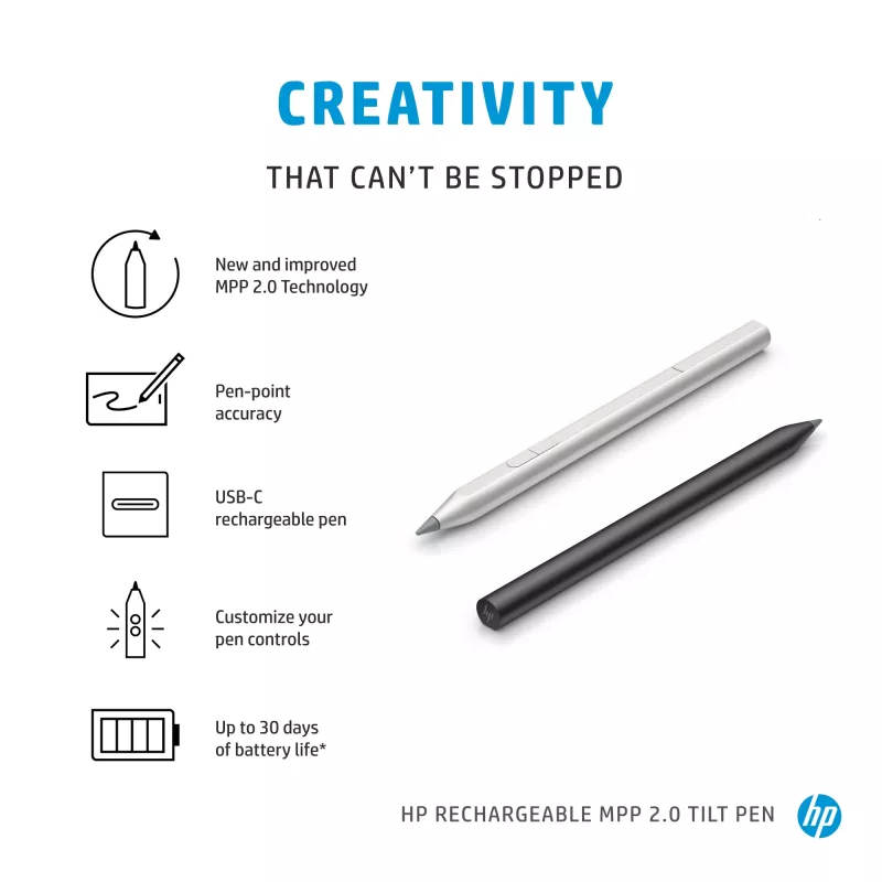 HP Rechargeable MPP 2.0 Tilt Pieštukas (Juodas), Nešiojamam Kompiuteriui, HP, Juoda, 1 Mėn., Kinija, Namams