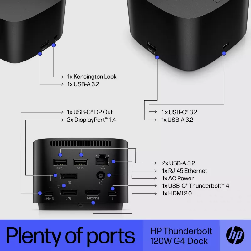 HP Thunderbolt Dock 120W G4 – belaidė dokų stotelė, juoda, Thunderbolt 4