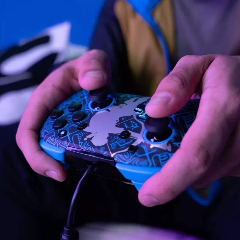 PDP Nintendo Switch Sheikah Shoot REMATCH GLOW valdiklis, laidinis, USB, juodas/mėlynas