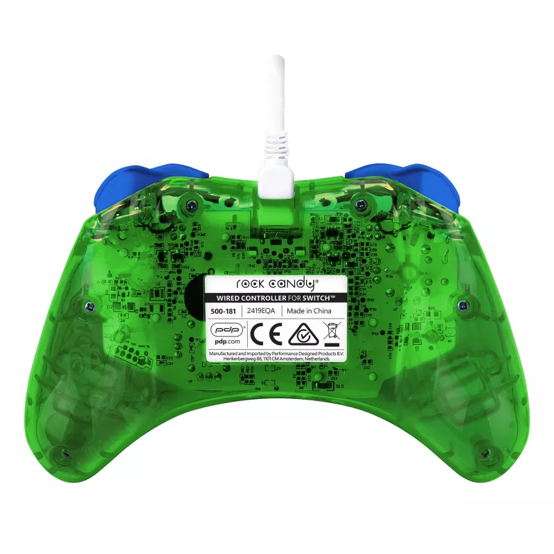 PDP Rock Candy: Luigi Lime mėlynai žalia peršviečiama USB pultelė Nintendo Switch, Switch Lite, Switch OLED