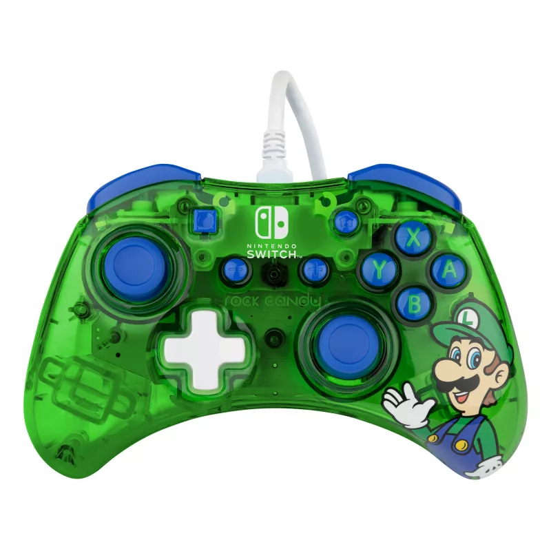 PDP Rock Candy: Luigi Lime mėlynai žalia peršviečiama USB pultelė Nintendo Switch, Switch Lite, Switch OLED