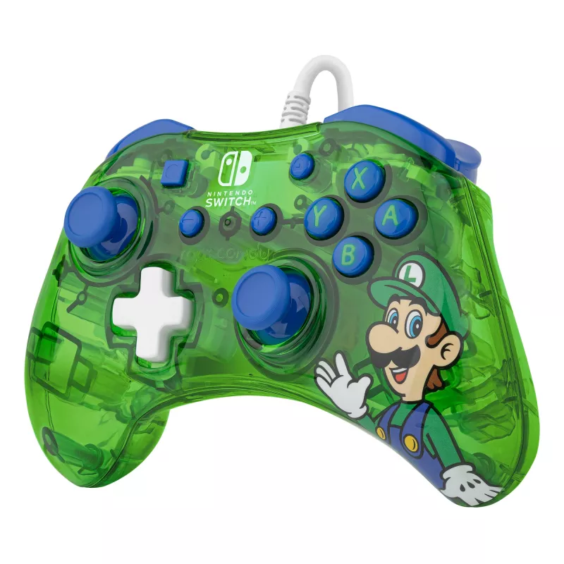PDP Rock Candy: Luigi Lime mėlynai žalia peršviečiama USB pultelė Nintendo Switch, Switch Lite, Switch OLED