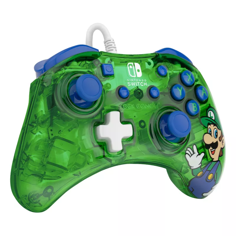 PDP Rock Candy: Luigi Lime mėlynai žalia peršviečiama USB pultelė Nintendo Switch, Switch Lite, Switch OLED