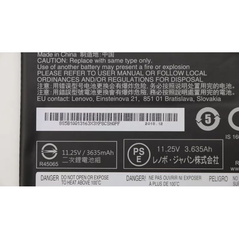 Nešiojamojo kompiuterio baterija Lenovo 5B10Q13163, 42Wh, 3 celių, 11.25V