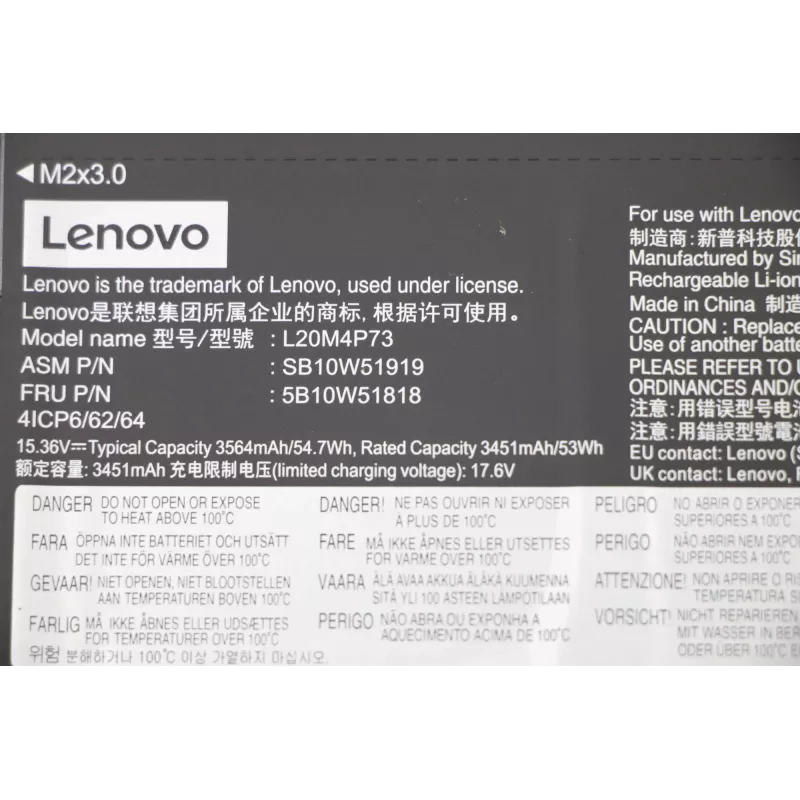 Vidinė nešiojamojo kompiuterio baterija Lenovo 5B10W51818, 54,7 Wh, ličio jonų