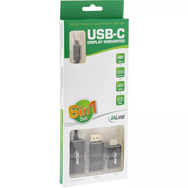 InLine USB ekrano adapterių rinkinys 6-in-1, 4K/60Hz juodas