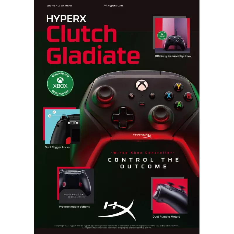 Žaidimų pultas HyperX Clutch Gladiate 6L366AA juodas USB laidinis, skirtas PC ir Xbox One / Series S / X