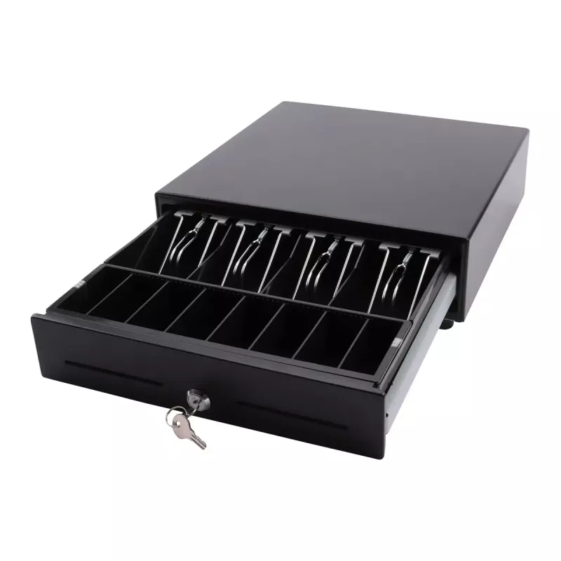 Elektrinis kasos stalčius Olympia SD 330A, metalinis korpusas, įėjimas 12–14 V, 335×330×104 mm, su 2 raktais
