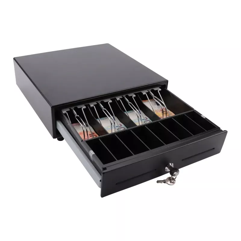 Elektrinis kasos stalčius Olympia SD 330A, metalinis korpusas, įėjimas 12–14 V, 335×330×104 mm, su 2 raktais