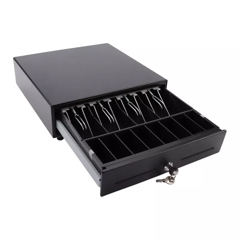 Elektrinis kasos stalčius Olympia SD 330A, metalinis korpusas, įėjimas 12–14 V, 335×330×104 mm, su 2 raktais