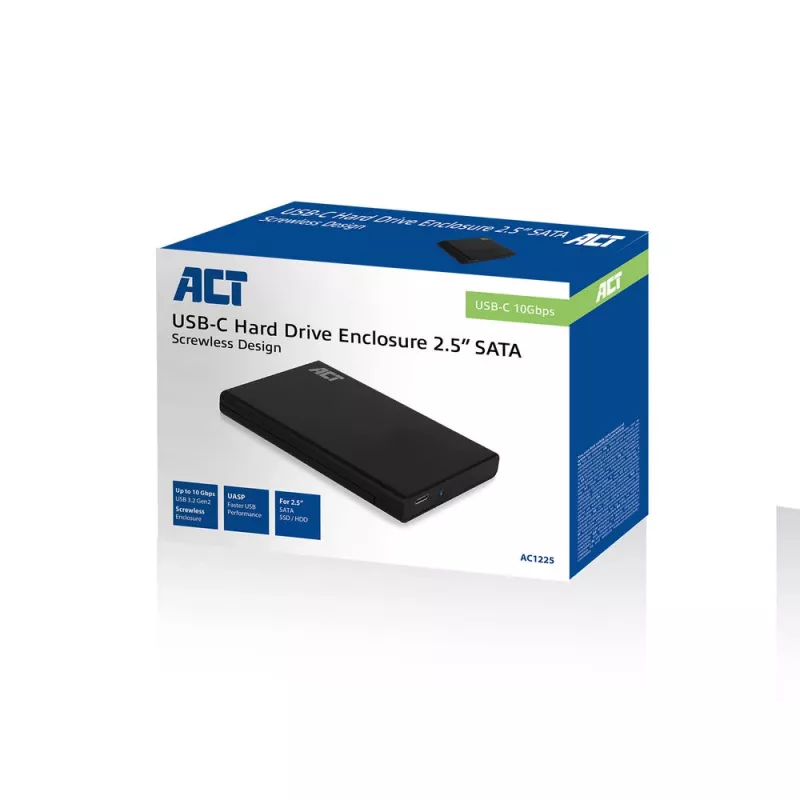 Išorinis HDD/SSD dėklas ACT AC1225 2,5 colio SATA USB-C 3.2 Gen2 juodas
