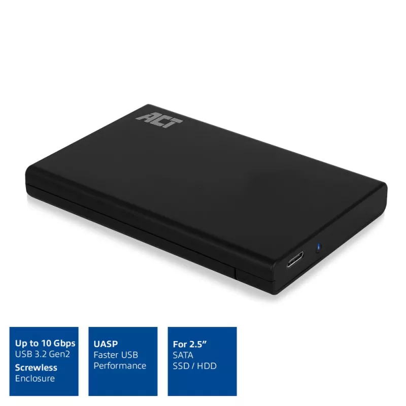 Išorinis HDD/SSD dėklas ACT AC1225 2,5 colio SATA USB-C 3.2 Gen2 juodas